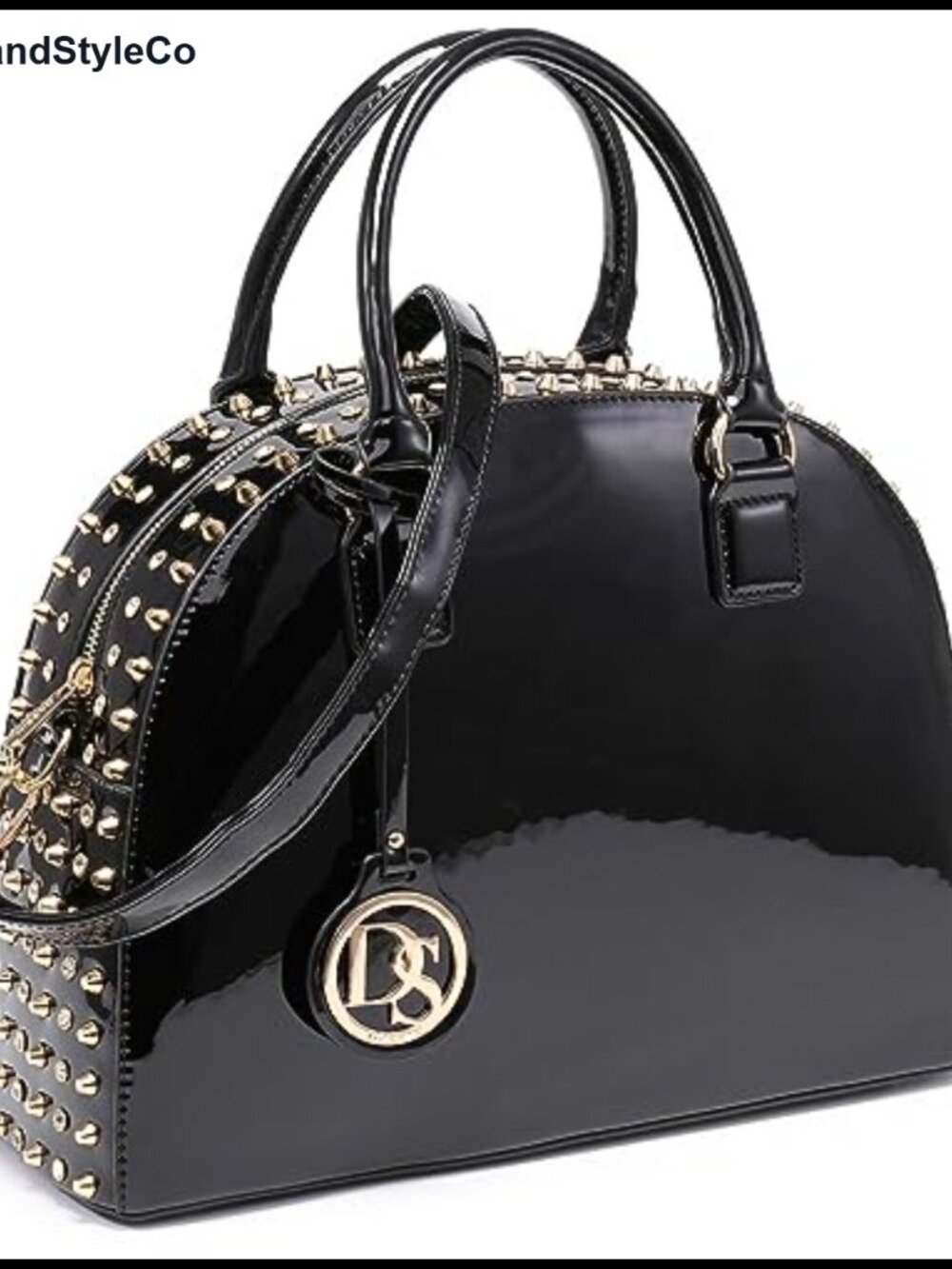Patent Leather Dome Satchel Purse Work Tote with Top Handles and Shoulder Strap